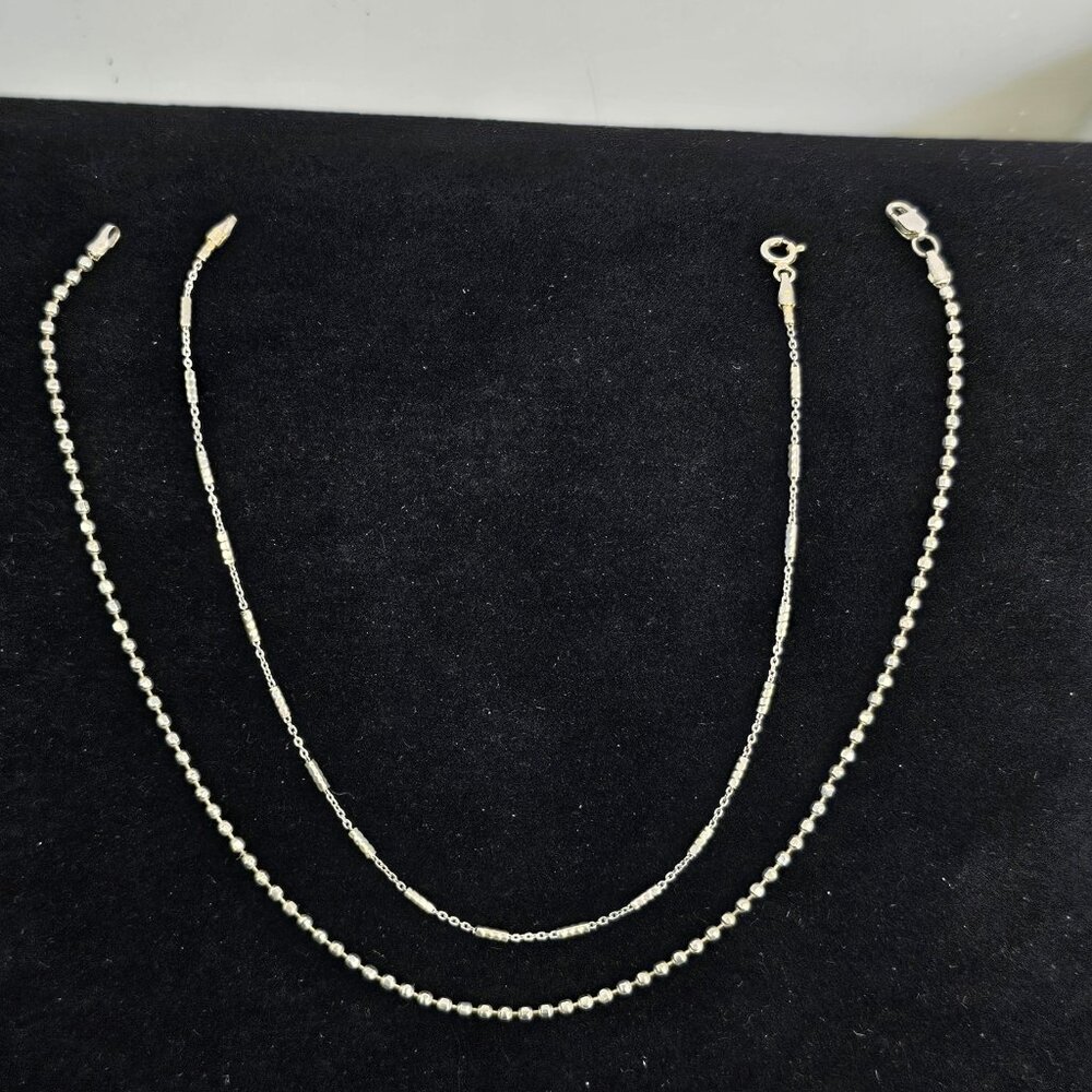 2 Italy 925 Sterling Silver Anklets Bracelets 9” 10.75” Bead Chain 4.5g Read